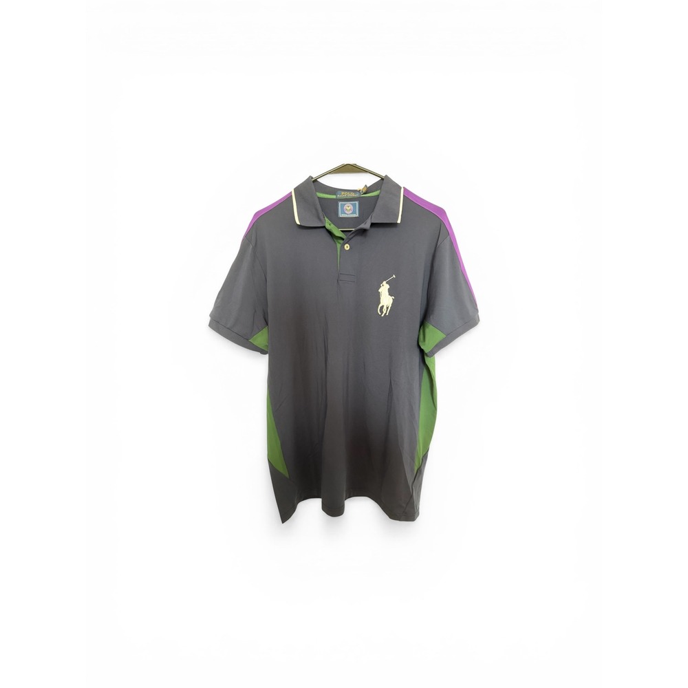 Polo Ralph Lauren Mens Wimbledon Polo Shirt Big Pony French Navy Purple Green L